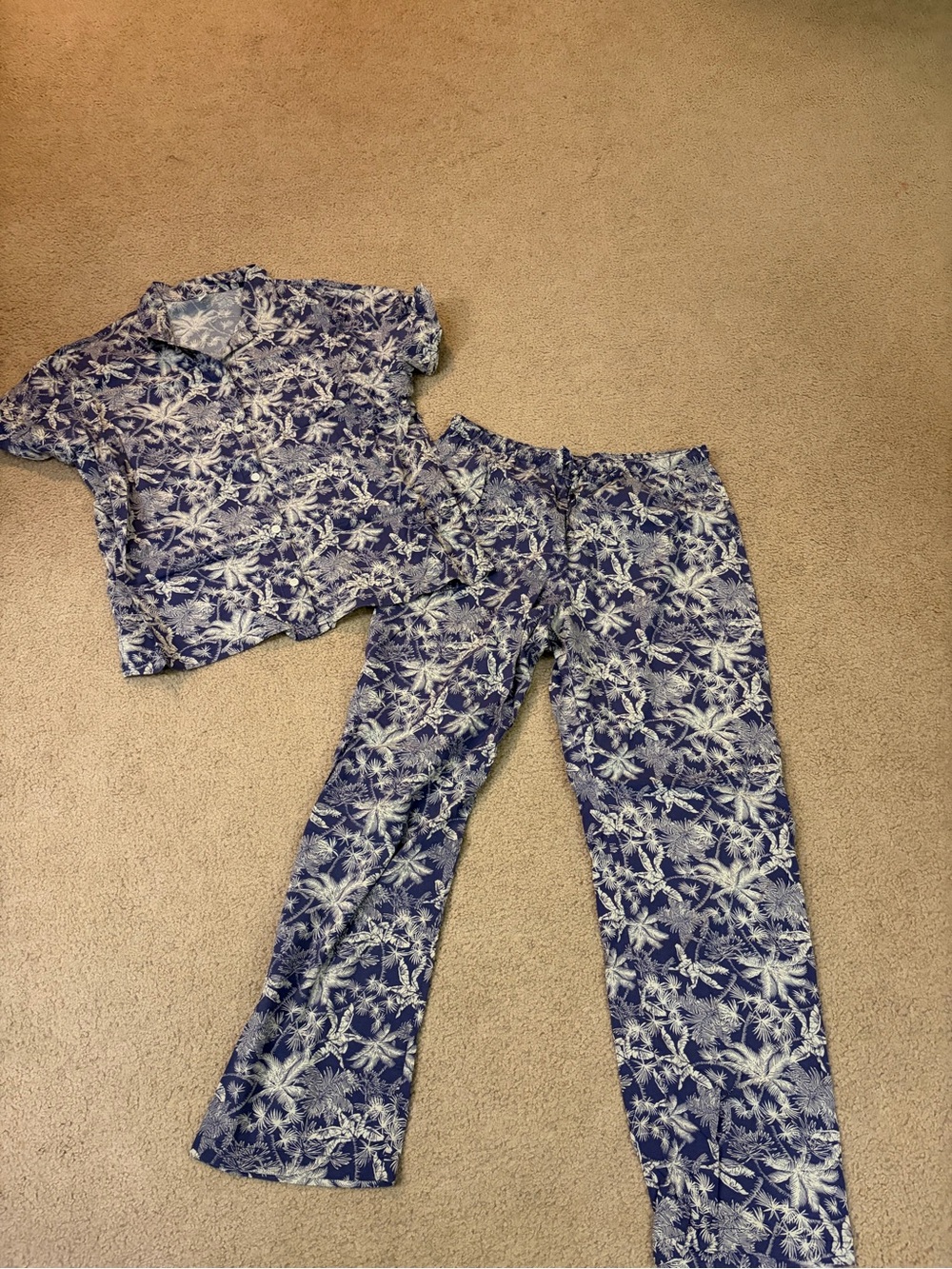 Uniqlo Navy and White Palm-Print Two-Piece Set